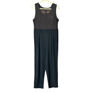 Vintage 90’s JSJ Petites Black Mesh Top Pleated Jumpsuit
